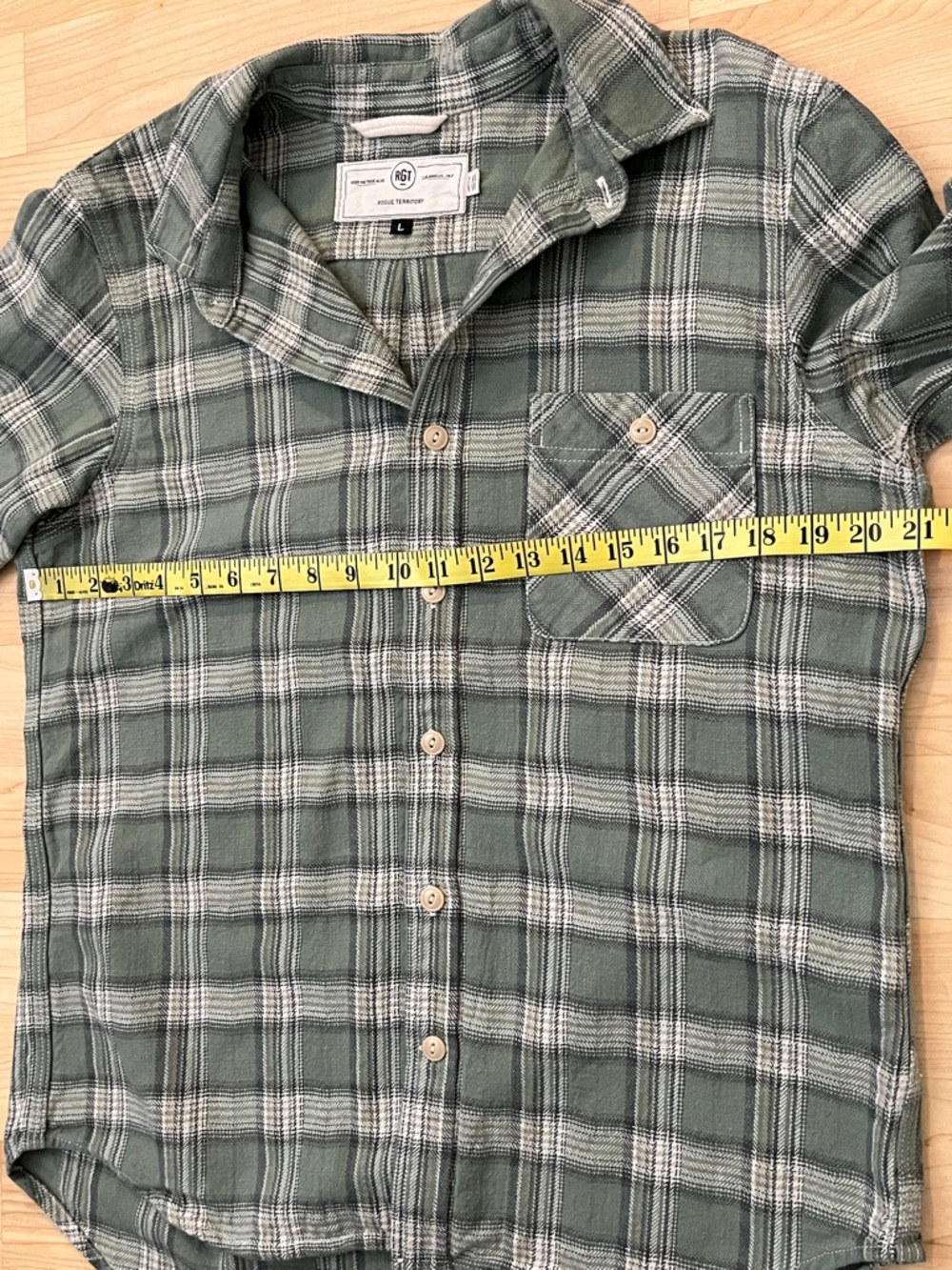 Rogue Territory Oxford Shirt Sage Herringbone Plaid Flannel Style Large - Picture 6 of 9